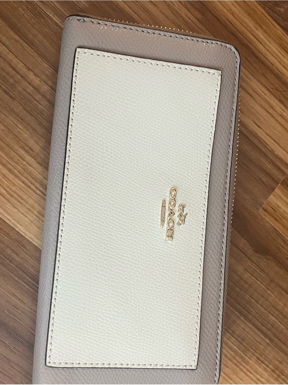 Coach Two-Tone Cream and Taupe Zip Wallet